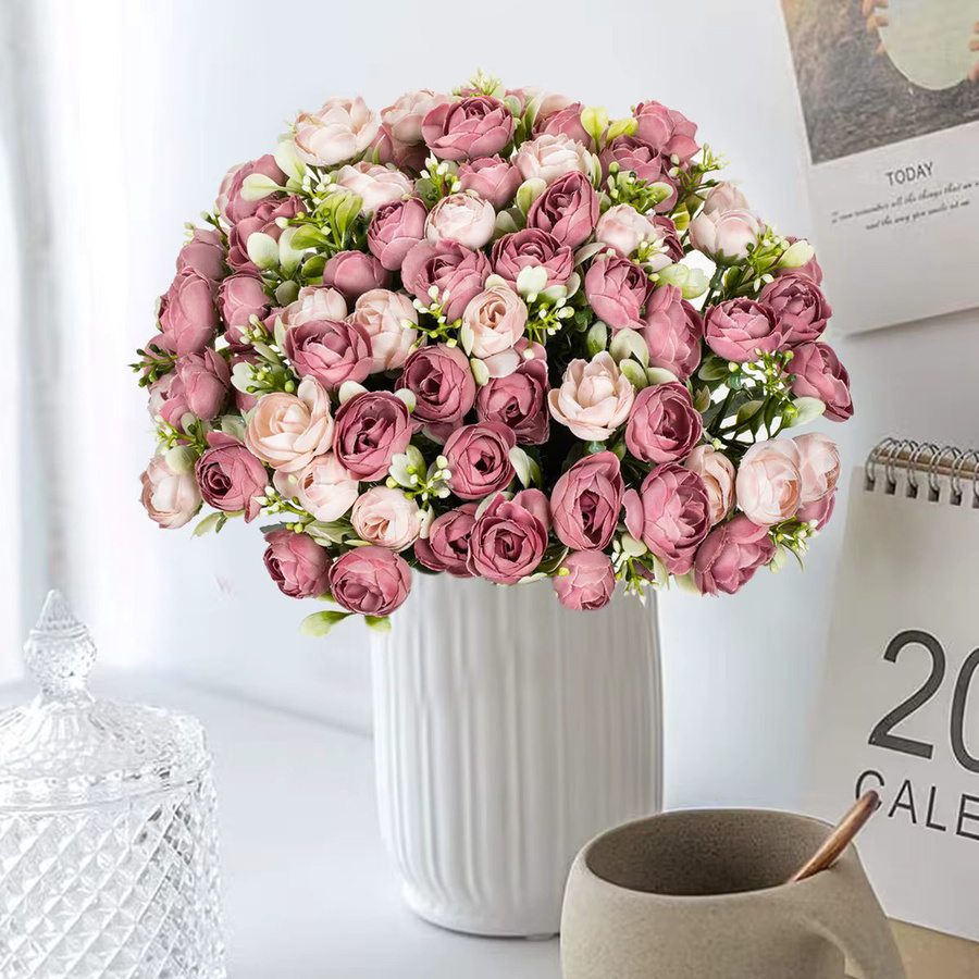 HUALIANQI Seidenrosen als florale Dekoration in Pink und Lila für Hochzeiten, Valentinstag und Muttertag - Bild 2