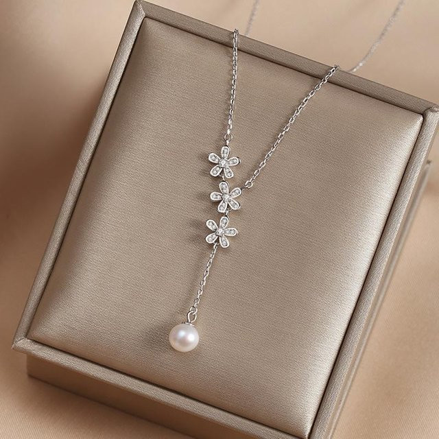 Perlenkette 925 Sterlingsilber, gray, Damen - Bild 1
