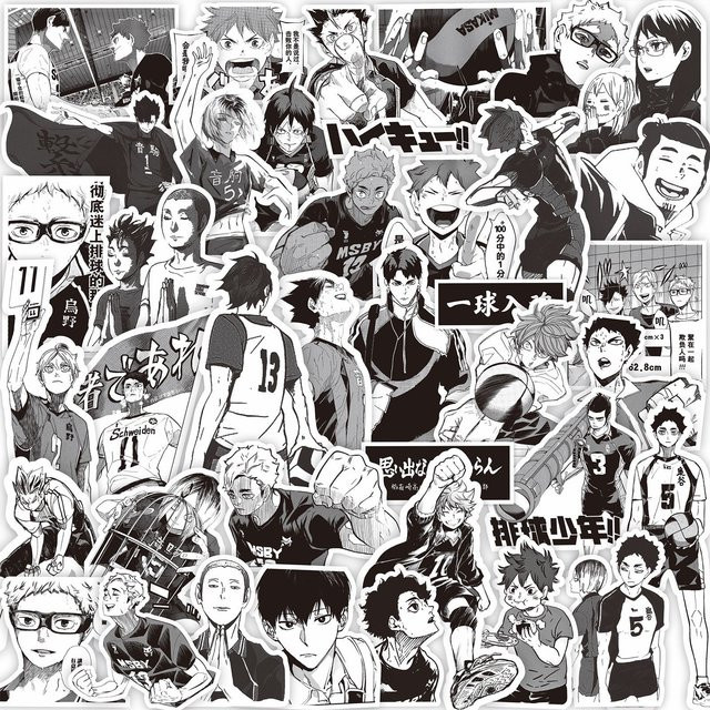68 Stück Haikyuu!! Anime Aufkleber Set in Schwarz und Weiß zur Dekoration von Laptop, Koffer und Scrapbook - Bild 1