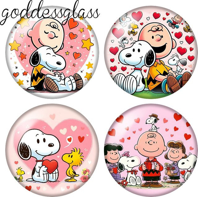 MINISO Fotoglas-Cabochons Snoopy Love Hearts Friendship, Bunt - Bild 1