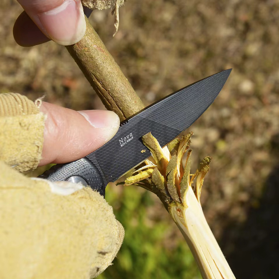 TONIFE Nova Kleines feststehendes Messer aus Edelstahl, gerades Daumenmesser in Schwarz für Outdoor, Jagd, Camping und EDC - Bild 3