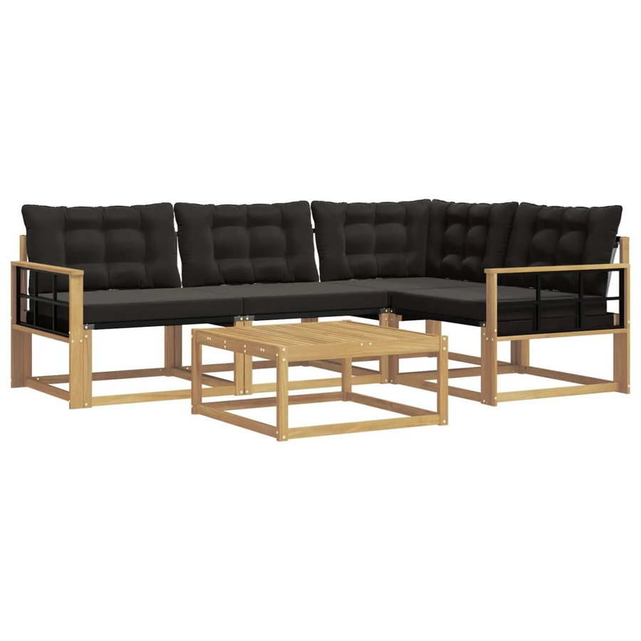 vidaXL Outdoor-Sofagarnitur aus Akazienholz in Schwarz und Weiß, 5-teiliges Lounge-Set mit Polstern und Couchtisch für Garten und Terrasse, B/T/H: 79 x 79 x 37 cm - Bild 2