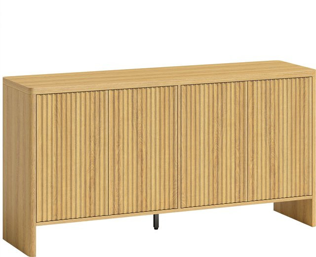 HOMCOM Wohnzimmerbuffet in Eiche, modernes Aufbewahrungsmöbel mit 4 gerillten Türen und verstellbarem Einlegeboden, Push-to-Open, B/T/H: 147 x 40 x 77 cm - Bild 1