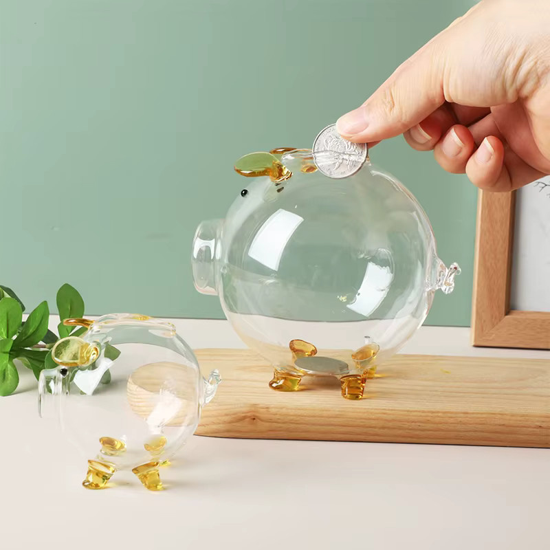 JETTING Mini-Schwein-Spardose aus Glas in Gold und Transparent als dekorative Münzbank - Bild 4