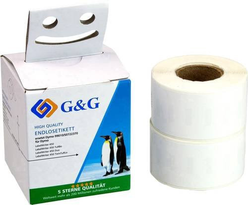 G&G Adress-Etiketten Rolle Weiß, Papier, 260 Stück, B: 89 mm, H: 28 mm, kompatibel mit DYMO 99010 und S0722370, permanent haftend - Bild 1