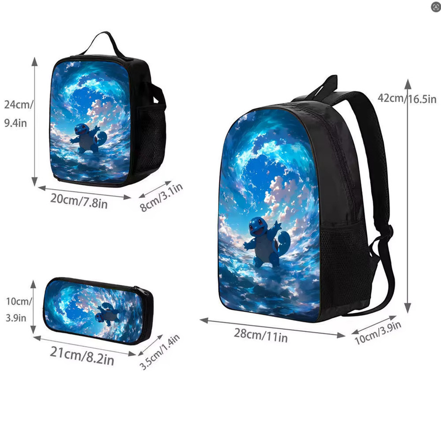 Pokémon Squirtle Kindertaschen-Set in Blau mit Rucksack, Lunchbox und Federmäppchen - Bild 3