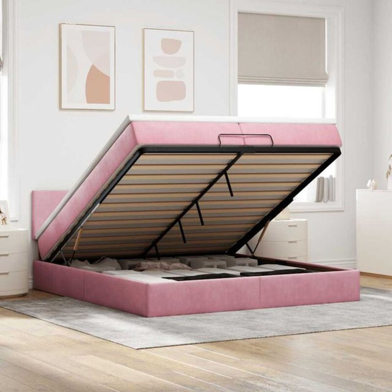 Vidaxl Ottoman Polsterbett mit Matratzen und LED in Rosa aus Samt, B/T/H: 200 x 200 x 78 cm - Bild 1