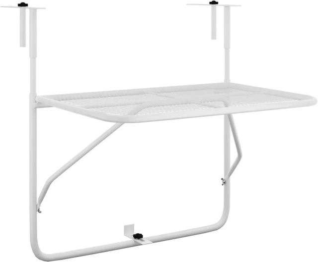 vidaXL Balkontisch aus Stahl in Weiß mit Netzdesign für Balkon, Terrasse oder Veranda, B/T/H: 60 x 40 x 65 cm - Bild 1