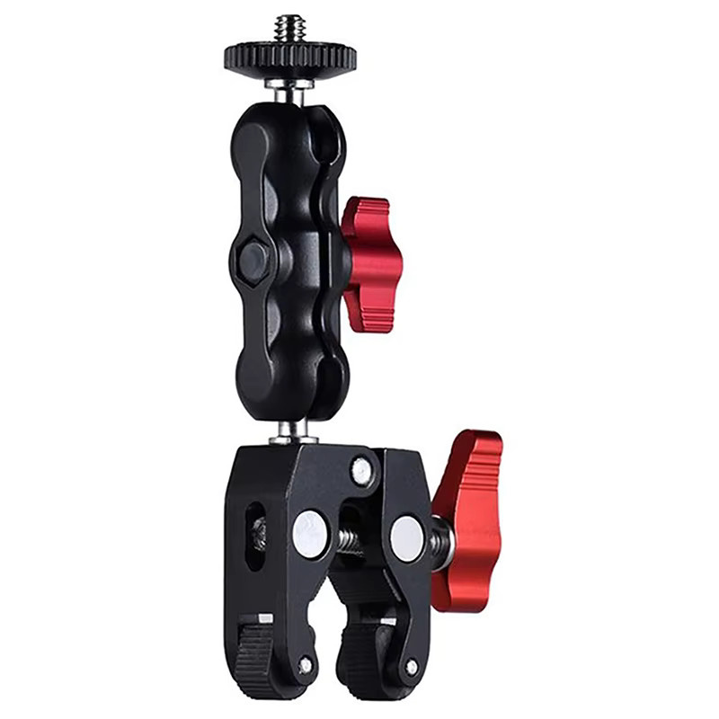 Magic Arm Clamp mit Doppelkugelkopf aus Aluminiumlegierung für Kamera, Monitor, LED-Licht und Mikrofon, Schwarz, 1/4'' und 3/8'' Gewinde - Bild 2