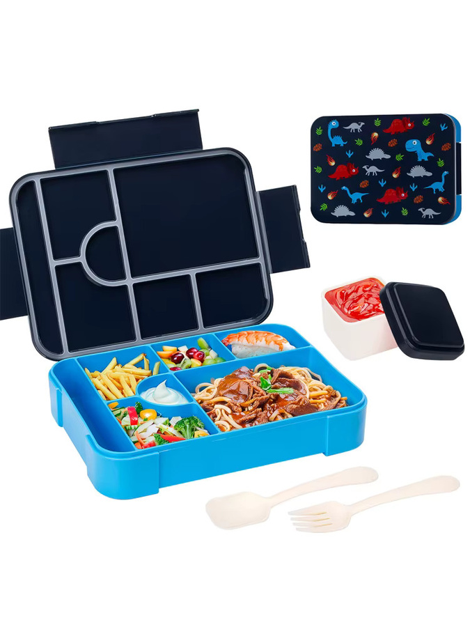YOCITY Bento-Box mit Cartoon-Muster, auslaufsicher und mikrowellengeeignet, schwarz, 1300 ml - Bild 5