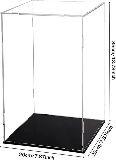 Staubdichte Acryl-Vitrine von Good Industrial Accessories, rechteckig und transparent mit schwarzem Boden für Modellspielzeug und Sammlerstücke, B/T/H: 20 x 20 x 35 cm - Bild 1