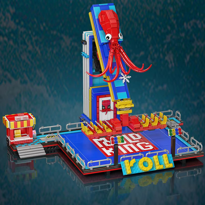 Mould King 11015 Vergnügungspark Bausatz mit motorisiertem Oktopus-Karussell und Achterbahn in Mehrfarbig - Bild 2