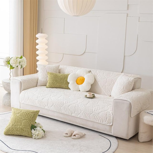 Nordic Sofa Kissen Bezug aus Plüsch in Beige, rutschfeste L-förmige Sofa Schutzhülle, B/H: 45 x 45 cm - Bild 1