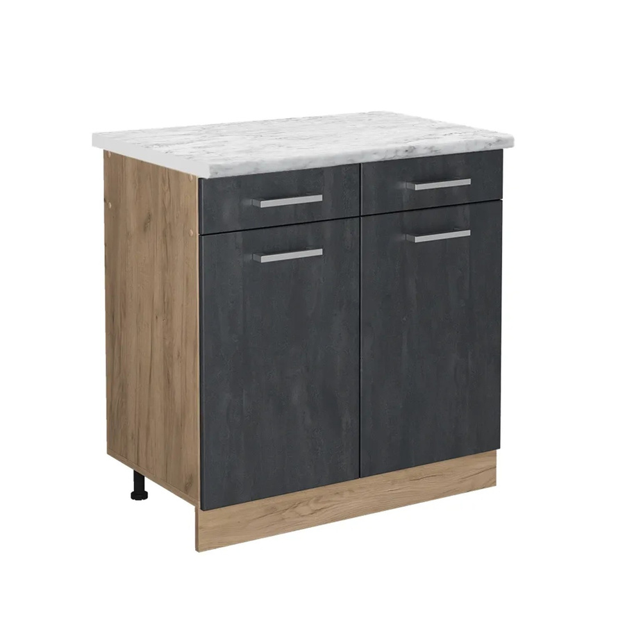 Vicco Küchenunterschrank R-Line Schubladenschrank in Schwarz Beton und Marmor mit Eiche Korpus, Breite: 80 cm - Bild 2