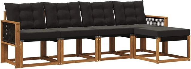 vidaXL Outdoor-Sofagarnitur aus Akazienholz mit Textilene und 5 Kissen, Schwarz und Natur - Bild 1