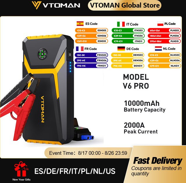 VTOMAN V6 Pro Auto Starthilfe Power Bank mit 2000A in Schwarz - Bild 1
