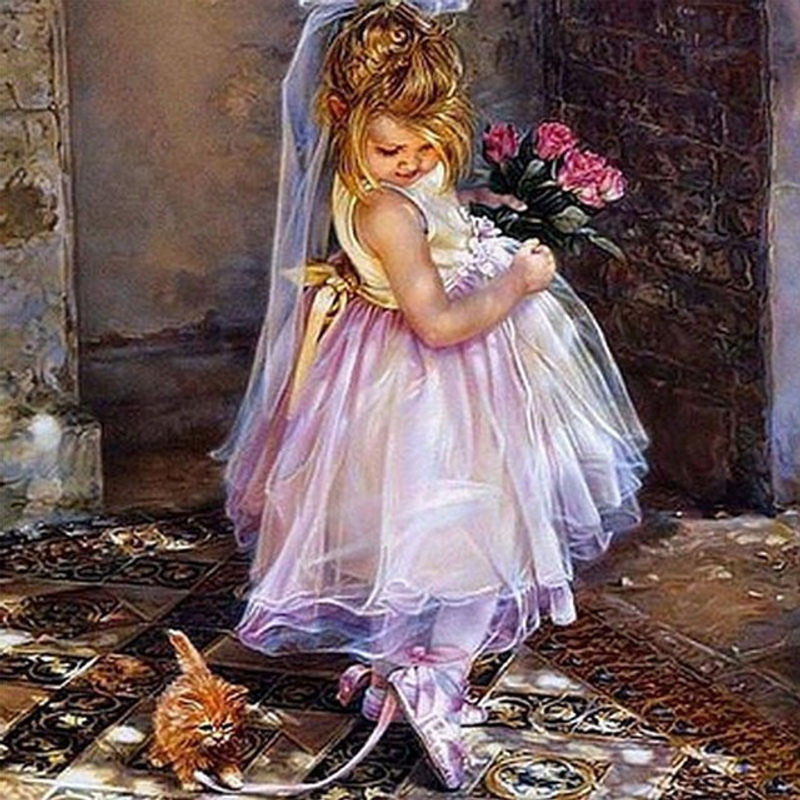 FIYO Diamond Painting Set mit Motiv Mädchen im Kleid, 5D DIY Diamantmalerei mit runden Steinen, mehrfarbig, B/H: 30 x 30 cm - Bild 1