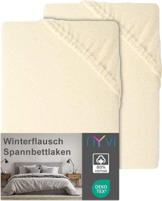 NYVI DreamScience Winterflausch Spannbettlaken 2er Pack, Farbe: Natur/Beige, für Matratzen bis 22 cm Höhe, Größe: 90 x 200 cm und 100 x 200 cm - Bild 1
