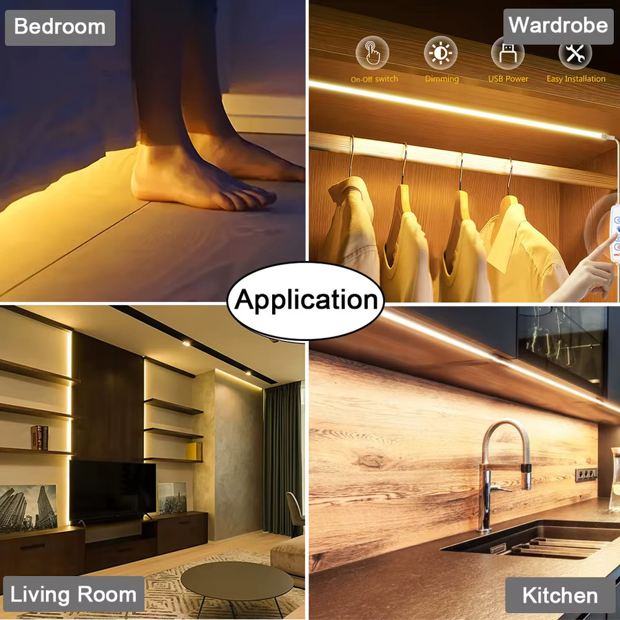 Mikenoon COB-LED-Streifenlicht mit Touch-Sensor, USB 5 V, dimmbar, Warmweiß, ideal für Küchenschränke, Kleiderschränke und Vitrinen - Bild 5