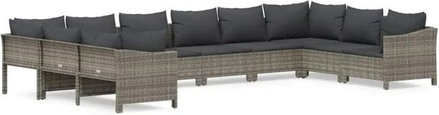 vidaXL 10-teiliges Garten-Lounge-Set aus Poly-Rattan mit Kissen in Grau - Bild 1