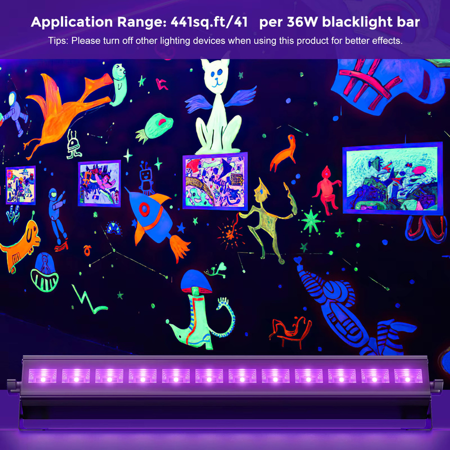 Yiflamefly 4er-Set Schwarzlicht Wandfluter mit 12 UV-LEDs, DMX-Steuerung und Fernbedienung, Farbe: Schwarz - Bild 3