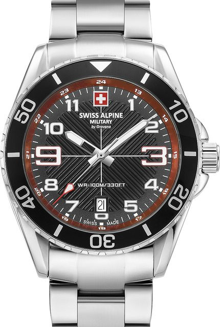 Swiss Alpine Military Herrenuhr, Quarz, Edelstahl, 42 mm, Schwarz, 10 ATM - Bild 1