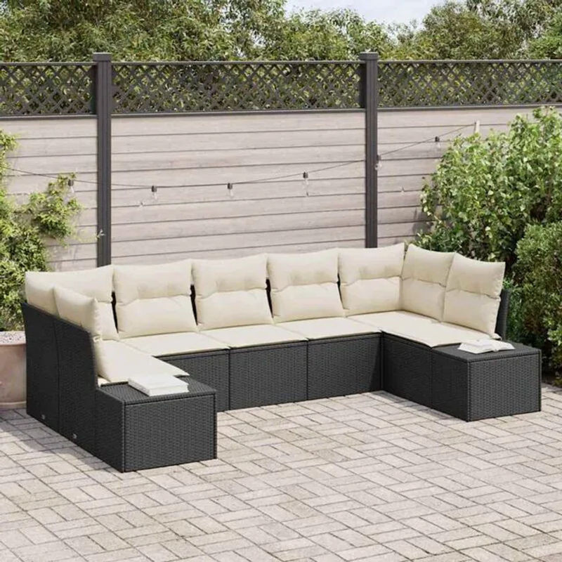 vidaXL Garten-Sofa-Set aus Polyrattan und Stahl, 7-teilige Loungemöbel in Schwarz und Beige, B/T/H: 289 x 154 x 85 cm - Bild 1