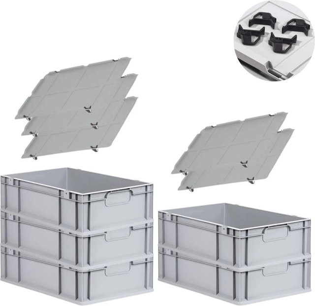 PROREGAL Spar Set mit 5x Eurobox Nextgen Economy und 4x Schiebeschnappverschlüssen, Schwarz, H x B x T: 17 x 40 x 60 cm - Bild 1