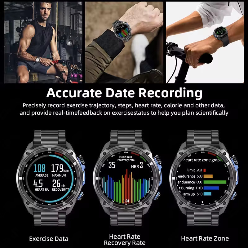 GUHUAVMI Smartwatch für Männer mit GPS Offline-Karten, Kompass, Bluetooth-Anruffunktion und 10ATM Wasserdichtigkeit, Schwarz - Bild 6