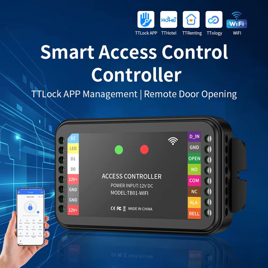 TTLock 2.4G WLAN-Zutrittskontrollsystem in Schwarz mit App-Fernentriegelung, RFID-Kartenleser, Passwortfunktion und Wiegand-Eingang für Doppeltüren - Bild 2