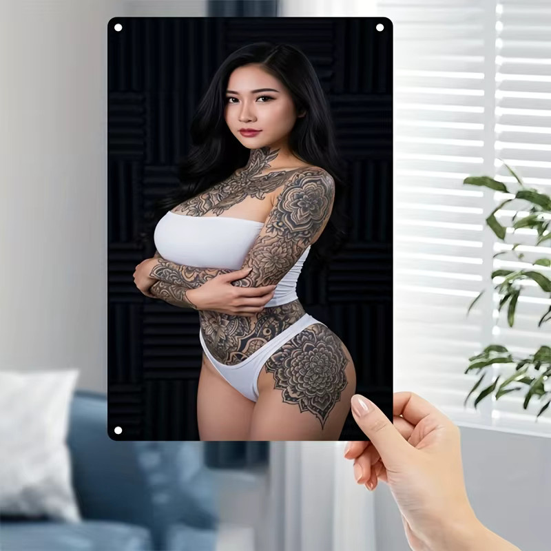 CIFBUY Metall-Wandkunst Portrait einer tätowierten Frau als abstrakte Silhouetten-Dekoration in Multicolour - Bild 3