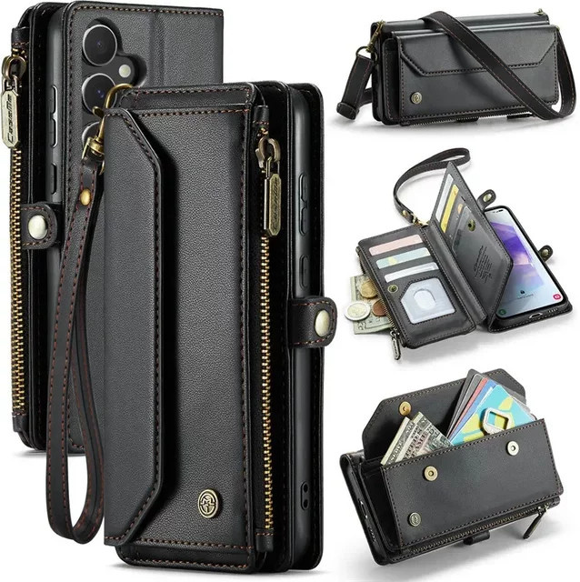 Crossbody Lanyard Brieftasche aus Leder für Samsung Galaxy A55 A35 A25 A15 5G A54 A34 A24 A14 A53 A33 A23 A13 A52 Flip Telefonhülle in Schwarz oder Grün - Bild 1