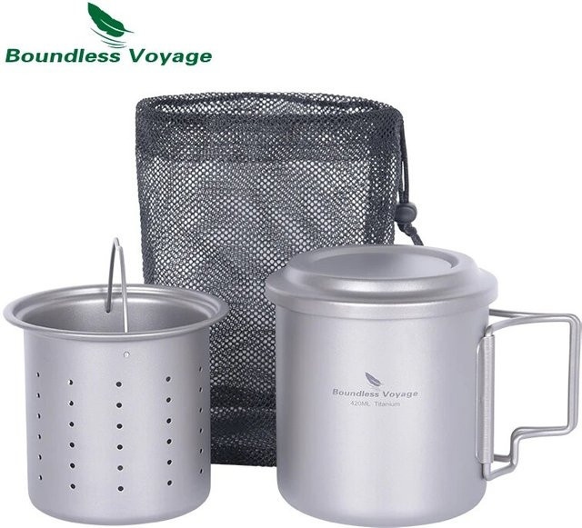Boundless Voyage Camping Titan-Tasse mit Filter, ultraleicht, Silber, 420 ml - Bild 1
