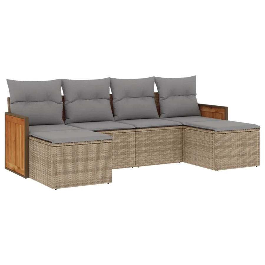 vidaXL 6-tlg Garten-Sofagarnitur aus Poly Rattan mit Kissen in Beige und Grau - Bild 2