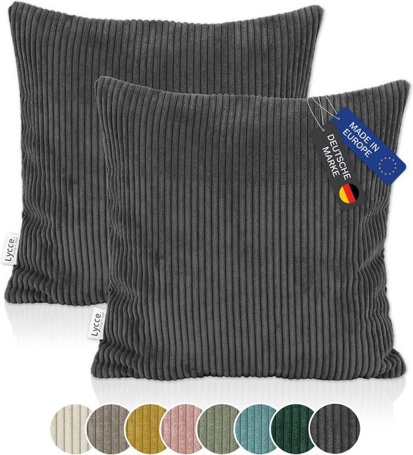 2er Set Lycce Kissenbezüge aus Cordstoff in Grau, B/B: 50 x 50 cm - Bild 1
