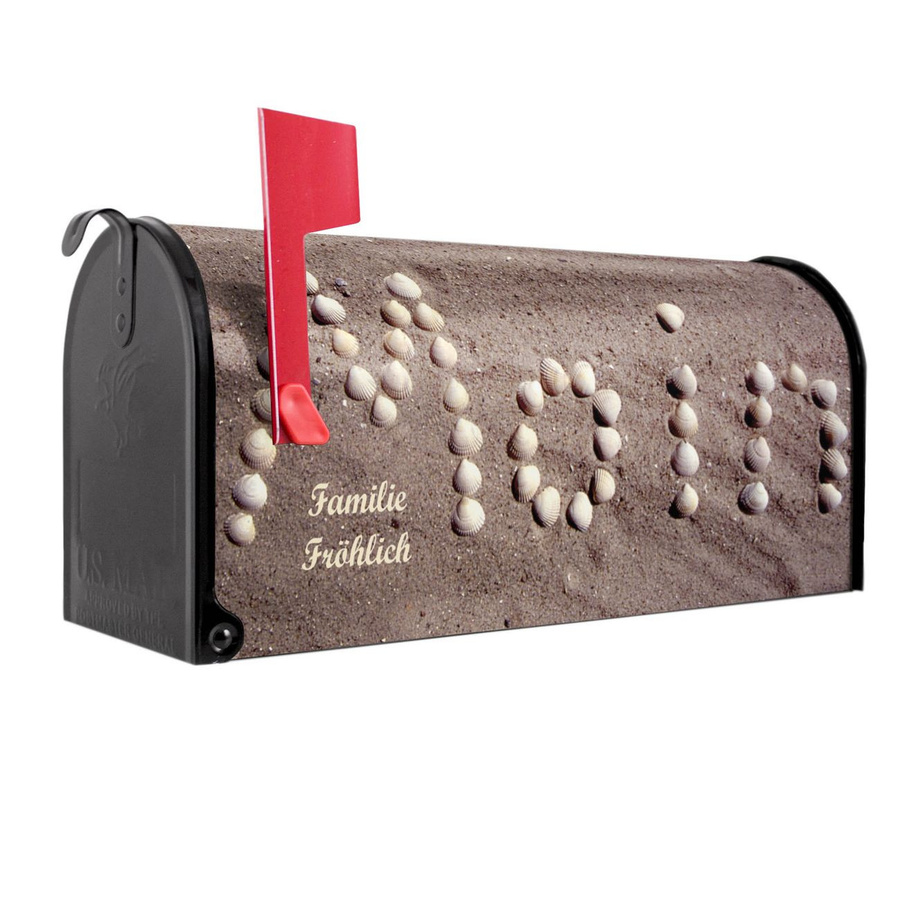 banjado Amerikanischer Briefkasten in Schwarz mit roter Fahne aus Stahl, B/H/T: 48,0 x 22,0 x 17,0 cm - Bild 1