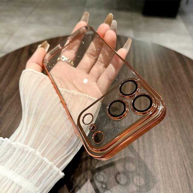 Ultradünne glitzernde Schutzhülle aus hartem PC für Apple iPhone 17 Air 16 15 14 13 12 11 Pro Max Plus in Transparent und Schwarz - Bild 1