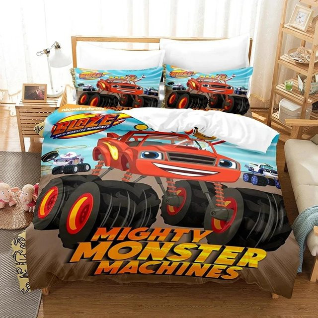 Blaze Cartoon Monster Machines Bettwäsche-Set von Allbestart in Schwarz und Multicolour, bestehend aus Bettbezug und Kissenbezug, Breite: 70 cm, Länge: 133 cm - Bild 1
