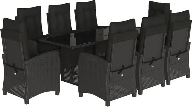 vidaXL 9-teilige Garten-Essgruppe aus Poly-Rattan in Schwarz mit Kissen und Hartglas-Tischplatte - Bild 1