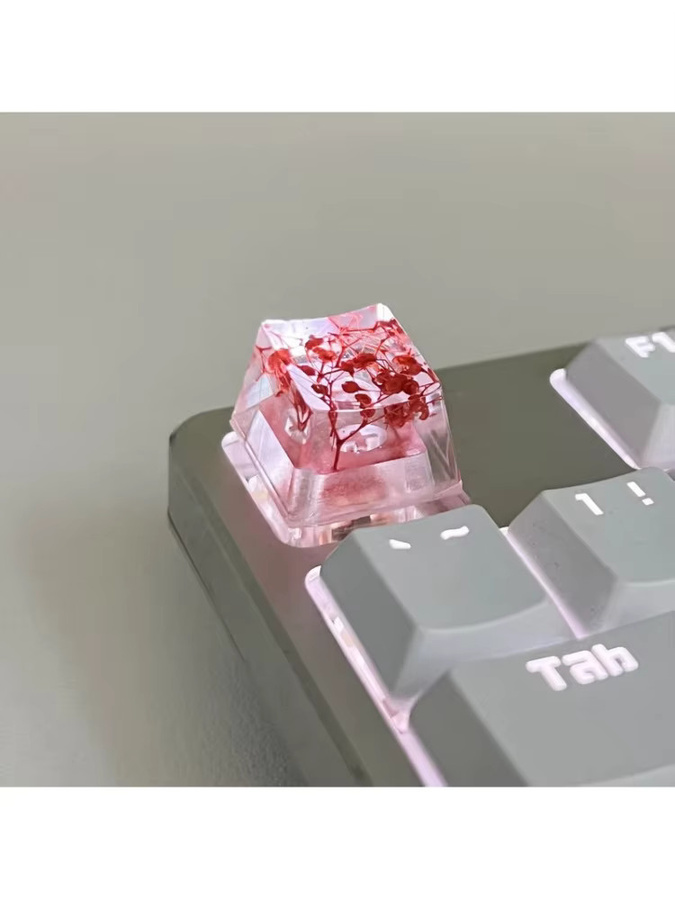 Transparente Epoxy Keycap mit getrockneten Blumen für mechanische Tastaturen, Rot/Transparent - Bild 4
