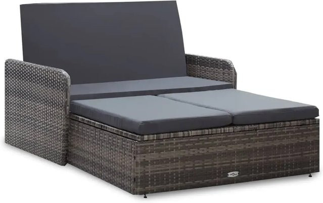 vidaXL 2-teiliges Garten-Lounge-Set aus Poly Rattan in Grau mit Auflagen und pulverbeschichtetem Stahlgestell - Bild 1