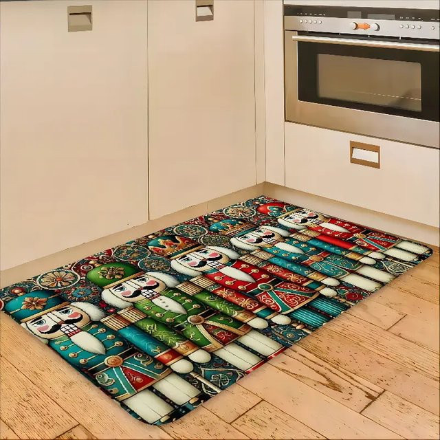 VIKAMA Weihnachts-Nussknacker Fußmatte mit Cartoon-Druck, rutschfest und wasserabsorbierend, Multicolor, B/T: 40 x 40 cm - Bild 1