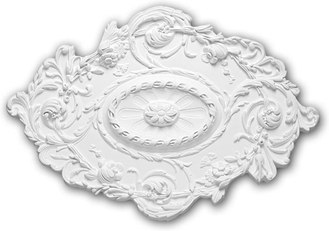 Profhome Rosette Zierelement Deckenelement im Rokoko Barock Stil Weiß B: 76,7 cm, H: 53,2 cm - Bild 1