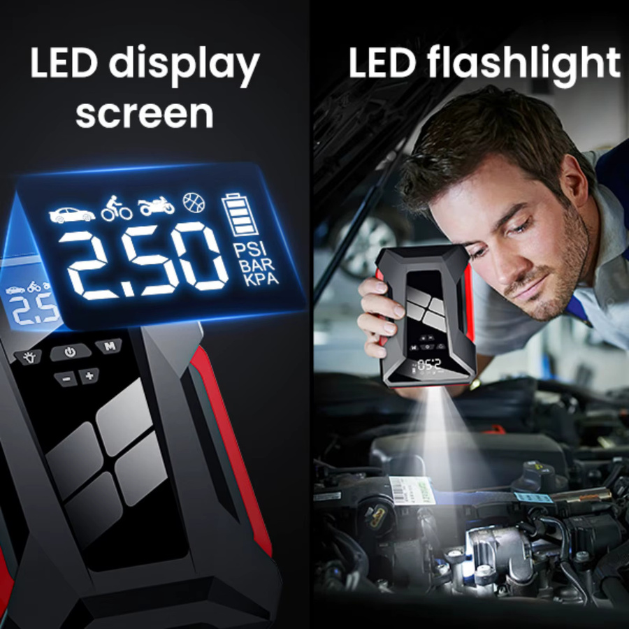 Avehrit 4-in-1 Auto-Starthilfegerät in Braun mit 150 PSI Luftkompressor, 12V Batterie-Booster, Powerbank und LED-Notlicht für Benzin- und Dieselfahrzeuge - Bild 3