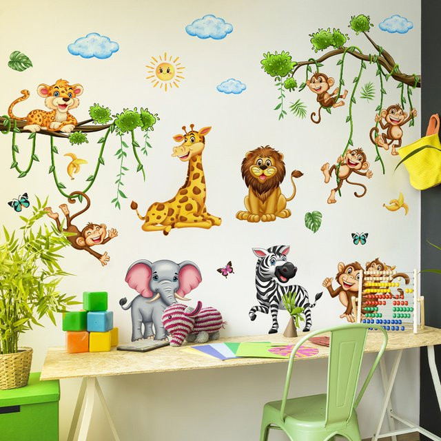 HonC Selbstklebender Wandaufkleber mit Cartoon Waldtieren für Kinderzimmer und Baby Schlafzimmer, Mehrfarbig - Bild 1