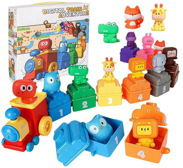 Binchi Fitness Montessori Zähl-Zuordnungs-Eisenbahnspielzeug, Tier-Fingerpuppen-Spiel, Zahlensortierung, Lernspielzeug - Bild 1