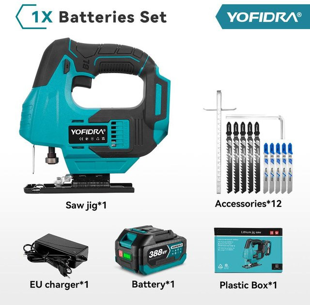 YOFIDRA Bürstenlose Elektro-Stichsäge mit Infrarot-Laser und variabler Geschwindigkeit, kompatibel mit Makita 18V Akku, inklusive Akku und Ladegerät - Bild 1
