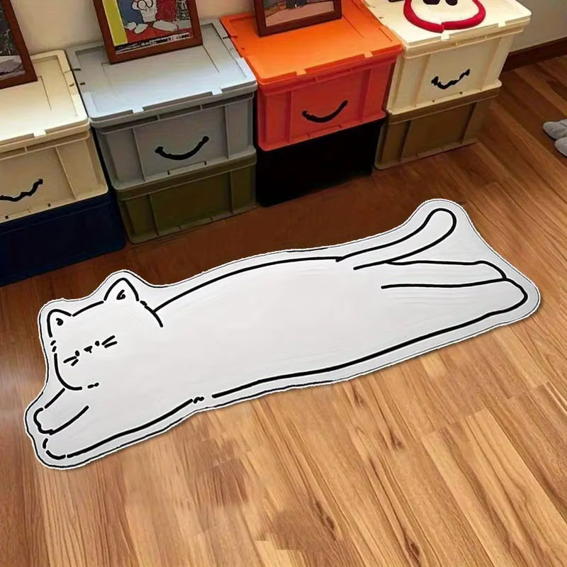 VIKAMA Cartoon-Katzen-Teppich in Weiß, unregelmäßige Form, weiche und rutschfeste Bodenmatte für Kinderzimmer und Wohnzimmer - Bild 3