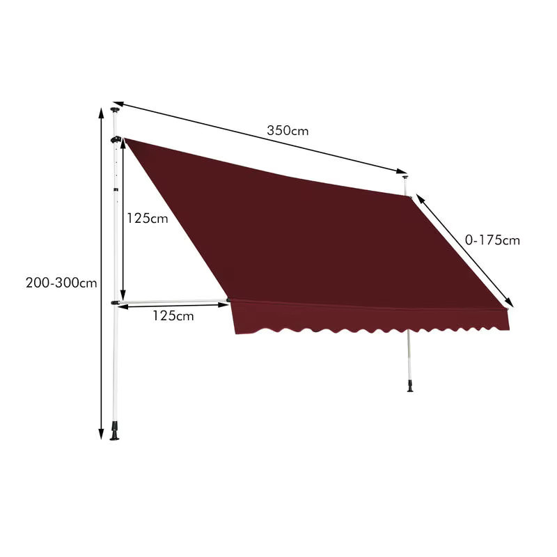 UV-beständige Markisenklemme für Balkonmarkisen ohne Bohren, weinrot, Breite: 350 cm, Höhe: 200 cm, Tiefe: 125 cm - Bild 3