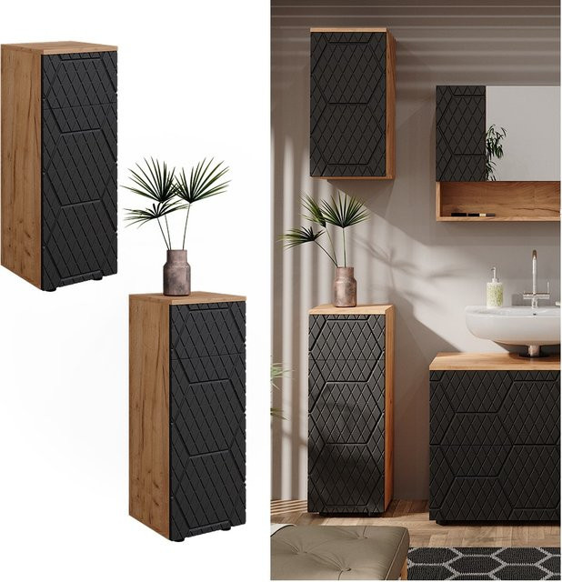 Vicco Midischrank Irma Badezimmer in Eiche und Anthrazit mit 1 Schublade und 2 Fächern B/T/H: 30 x 30 x 81 cm - Bild 1
